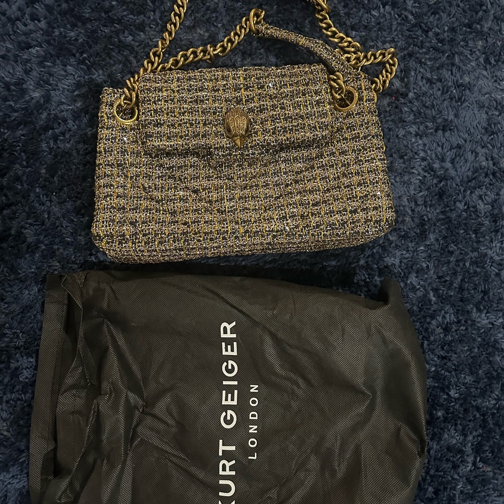 Kurt Geiger London Tweed Shoulder Bag - Gold and Black